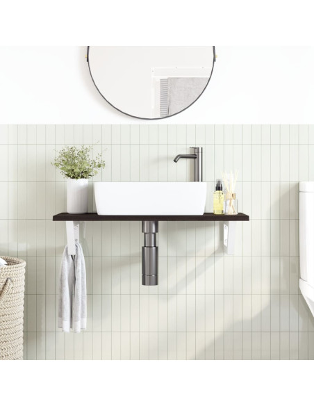 Ripiano a Parete per Lavabo in Acciaio e Massello di Rovere
