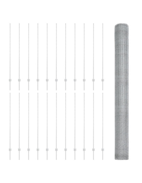 Pali di Recinzione  22 pz U-Channel 150 cm Acciaio Galvanizzato, Recinzione Esagonale  1.5x50 m Acciaio Galvanizzato