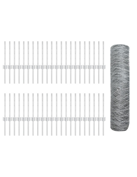 Posti per Recinzione  11 pcs U-Channel 40 cm Acciaio Zincato, Recinzione Esagonale  0,4x100 m Acciaio Zincato