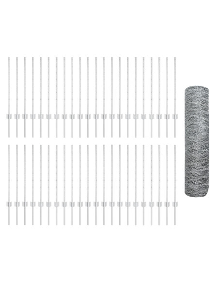 Posti di Recinzione  11 pz U-Channel 80 cm Acciaio Zincato, Recinzione Esagonale  0.8x100 m Acciaio Zincato