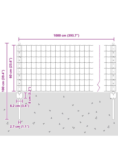 Recinzione con Posto Grigio 0,6 x 10 m Acciaio e PVC