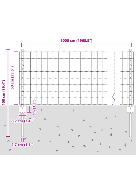 Recinzione con Posto Grigio 0,6 x 50 m Acciaio e PVC