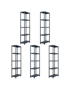 Scaffali 5 pz Nero 125 kg 60x30x180 cm in Plastica