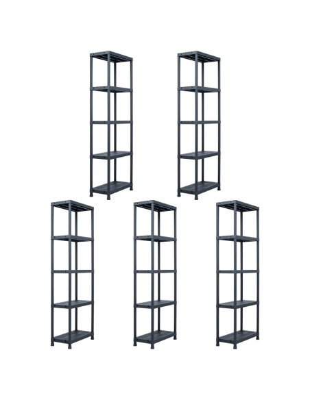 Scaffali 5 pz Nero 125 kg 60x30x180 cm in Plastica