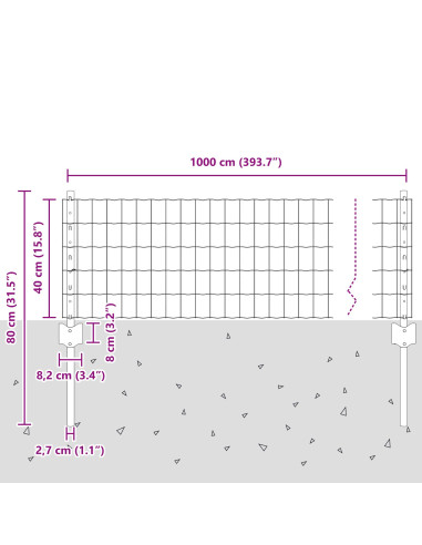 Recinzione con Posto Grigio 0,4 x 10 m Acciaio e PVC