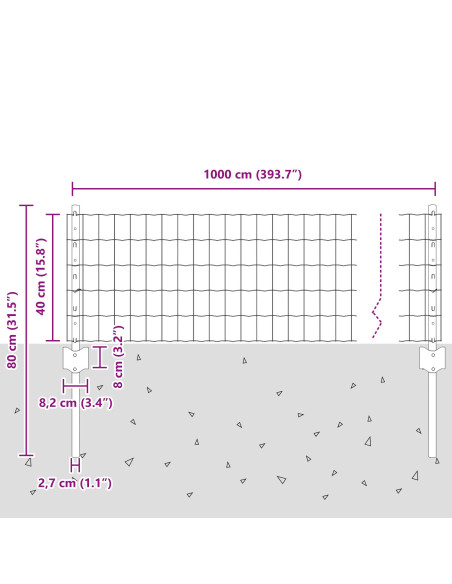 Recinzione con Posto Grigio 0,4 x 10 m Acciaio e PVC