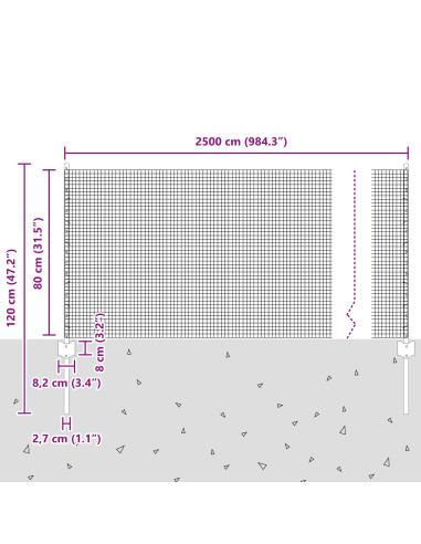 Recinzione con Posto Grigio 0,8 x 50 m Acciaio e PVC