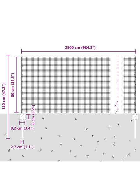 Recinzione con Posto Grigio 0,8 x 50 m Acciaio e PVC