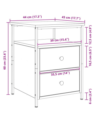 Armadio da Notte con cassetto Rovere Nero 34 x 35,5 x 50 cm