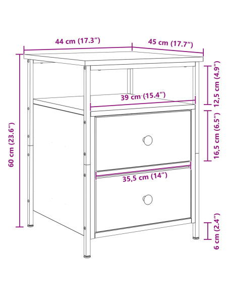 Armadio da Notte con cassetto Rovere Nero 34 x 35,5 x 50 cm