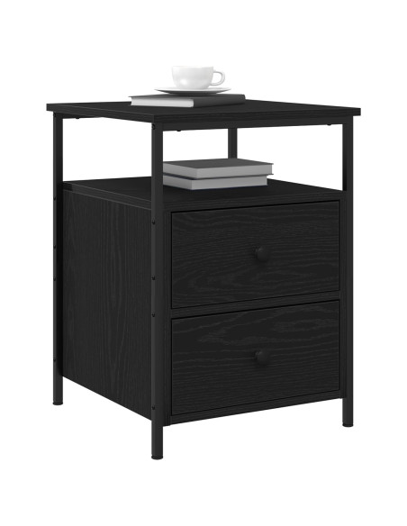 Comodino Nero Rovere 44x45x60 cm Legno Ingenerizzato e Acciaio