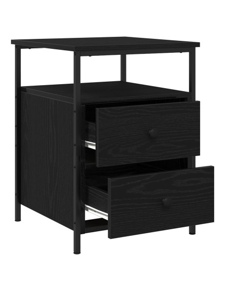 Comodino Nero Rovere 44x45x60 cm Legno Ingenerizzato e Acciaio