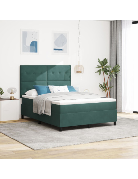 Letto con Box Spring e Materasso Verde Scuro 140x200 cm Velluto