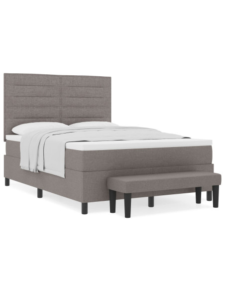 Letto Box Spring con Materasso e Panchina Taupe 140x200 cm Tessuto