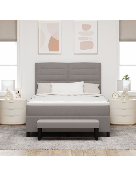 Letto Box Spring con Materasso e Panchina Taupe 140x200 cm Tessuto