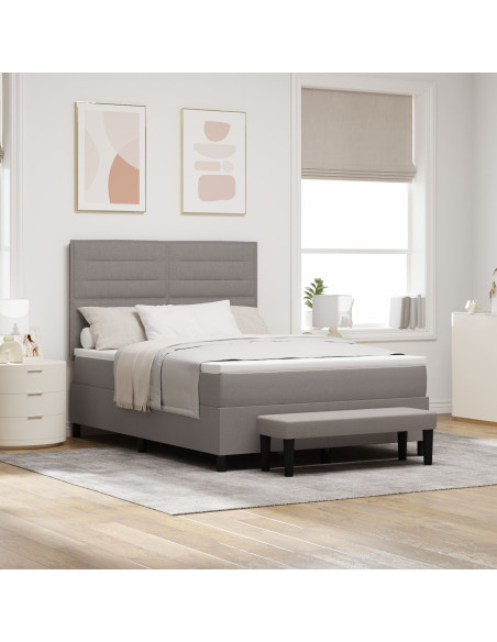 Letto Box Spring con Materasso e Panchina Taupe 140x200 cm Tessuto