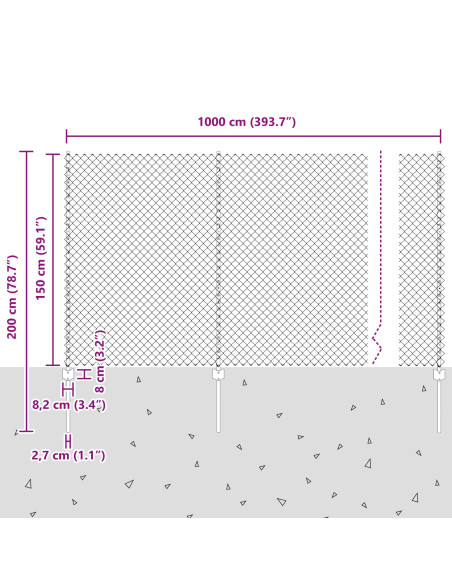 Recinzione a Maglie di Catena  con 20 Poste U Argento 1,5x10 m Acciaio