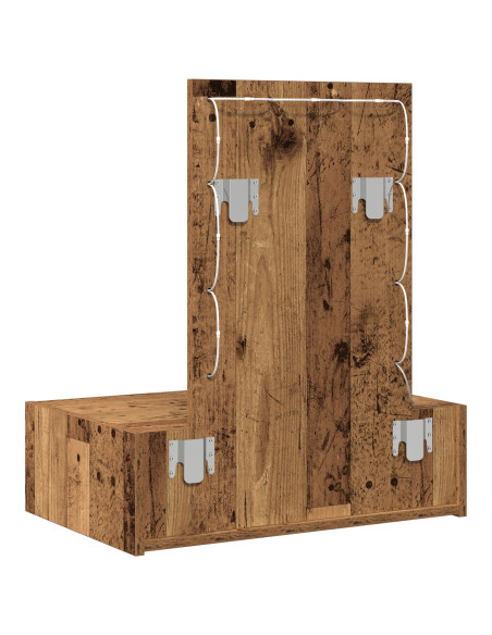 Tavolo da trucco a parete con luci LED in legno antico