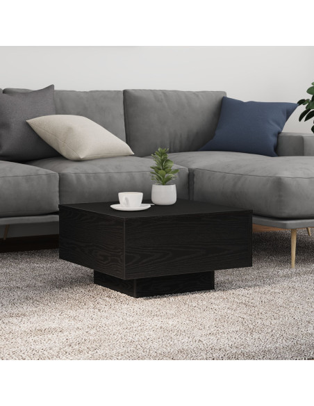 Tavolino da caffè  con luci LED Rovere Nero 55x55x31 cm