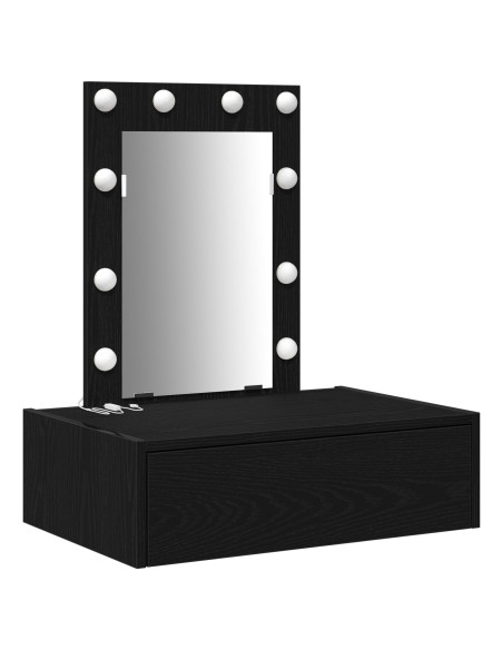 Tavolo da trucco a parete con luci LED - Rovere Nero