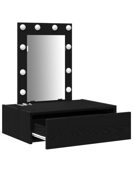 Tavolo da trucco a parete con luci LED - Rovere Nero