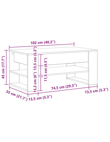 Tavolino da salotto Legno vecchio 102 x 55 x 45 cm