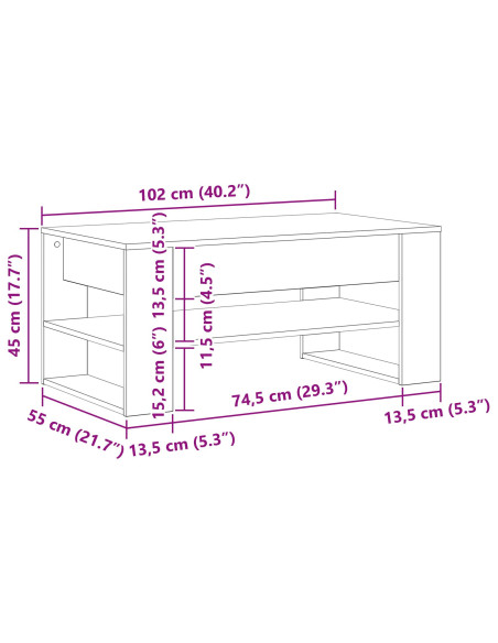 Tavolino da caffè in legno antico 102x55x45 cm in legno ingegnerizzato