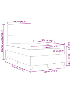 Letto a molle con testiera Grigio Scuro e Bianco 120 x 200 cm