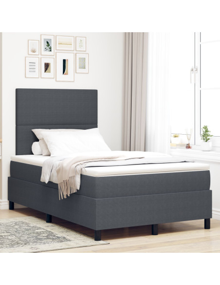 Letto con Box Spring  con Materasso Grigio Scuro 120x200 cm Tessuto in Velluto a Coste
