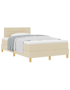 Letto a molle con materasso Crema 120 x 200 cm Tessuto 2