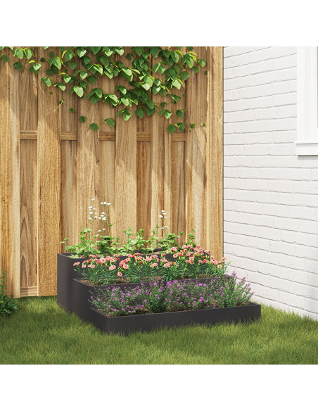 Fioriera da Giardino 3 Livelli 90x90x35 cm Acciaio Nero