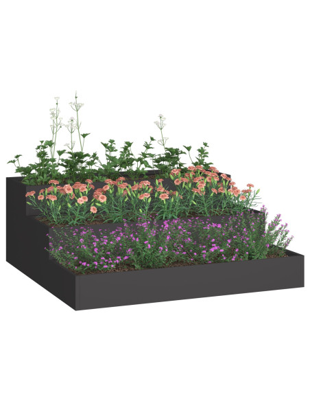 Fioriera da Giardino 3 Livelli 90x90x35 cm Acciaio Nero