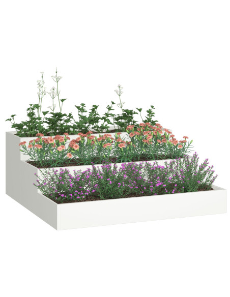 Fioriera da Giardino 3 Livelli 90x90x35 cm Acciaio Bianco