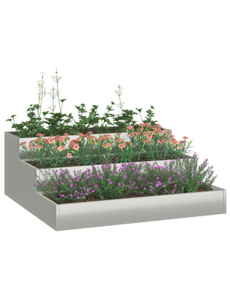 Fioriera da Giardino a 3 Ripiani 90x90x35 cm in Acciaio Zincato