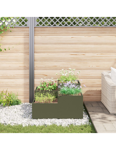 Fioriera da giardino  80x80x48 cm Verde oliva Acciaio