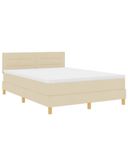 Letto con Box Spring con Materasso Panna 140x190 cm Tessuto