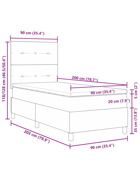Letto con Base a Molle e Materasso  Nero Tessuto 90 x 200 cm