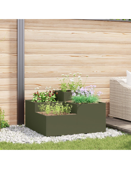 Piantana da Giardino  100x100x48 cm Verde Oliva Acciaio