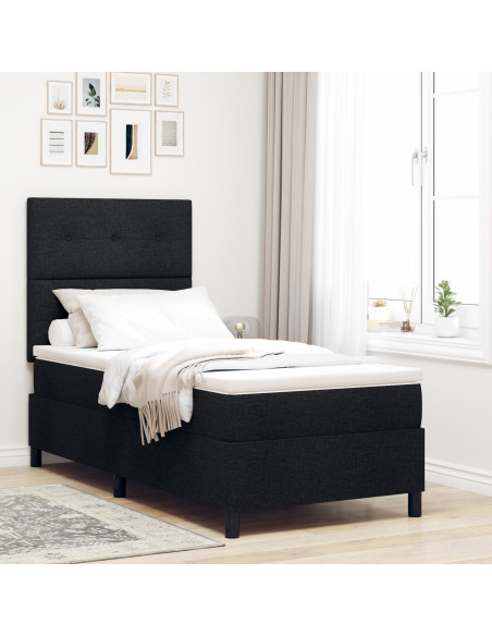 Letto con Base a Molle e Materasso  Nero Tessuto 90 x 200 cm