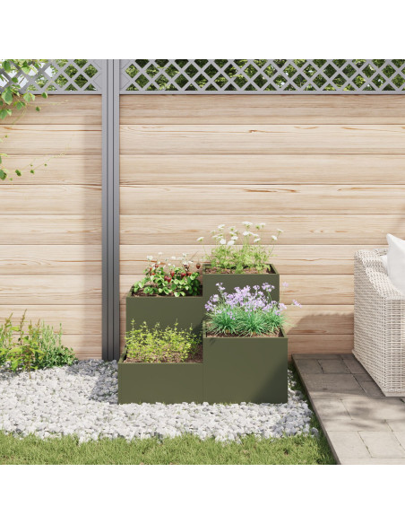 Fioriera da Giardino 80x80x60 cm Verde Oliva Acciaio