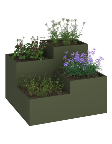 Fioriera da Giardino 80x80x60 cm Verde Oliva Acciaio