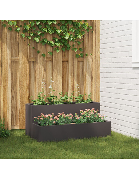 Fioriera da Giardino a Due Piani 100x60x45 cm in Acciaio Nero