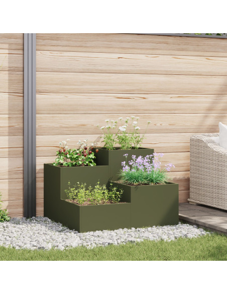 Fioriera da Giardino 80x80x60 cm Verde Oliva Acciaio