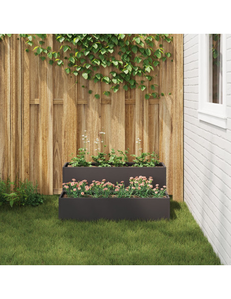 Fioriera da Giardino a Due Piani 100x60x45 cm in Acciaio Nero