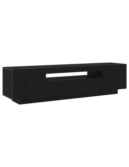 Mobile TV  con luci LED Nero Rovere 160x35x40 cm in legno ingegnerizzato