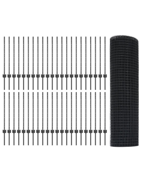 Recinzione con Posto Grigio 0,8 x 100 m Acciaio e PVC