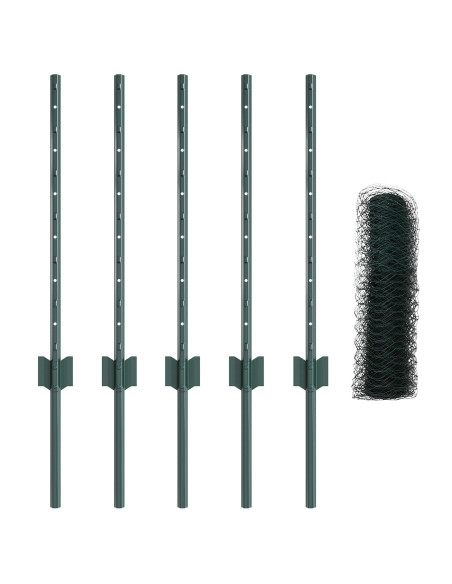 Pali per Recinzione  11 pcs Canale a U Verde 80 cm Acciaio, Recinzione Esagonale  Verde 0,5x10 m Acciaio