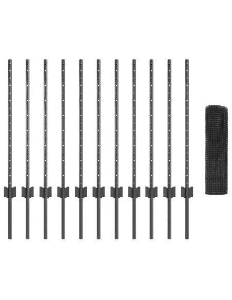 Recinzione in Rete Saldata  con 11 Post U Grigio 0.8x25 m Acciaio