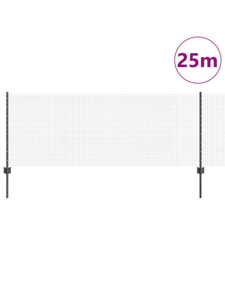 Recinzione in Filo Saldato  con 11 Pali a U Grigio 0.8x25 m in Acciaio