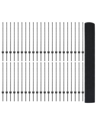 Recinzione con Posto Grigio 1 x 100 m Acciaio e PVC